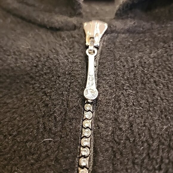 Quacker Factory Zip Up Hoodie 1x Black Fleece Rhinestones Pockets - Picture 3 of 7